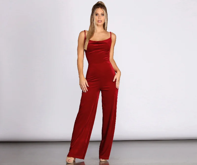 Unmissable Offer Cowl Neck Velvet Jumpsuit