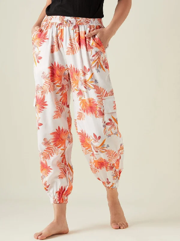 Mega Sale Palm leaves white cotton joggers