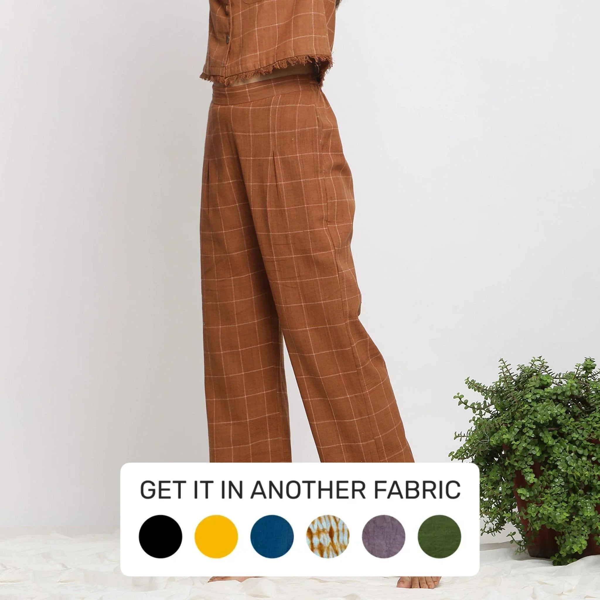 Don't Delay Almond Brown Check Handspun Cotton Elasticated Pant