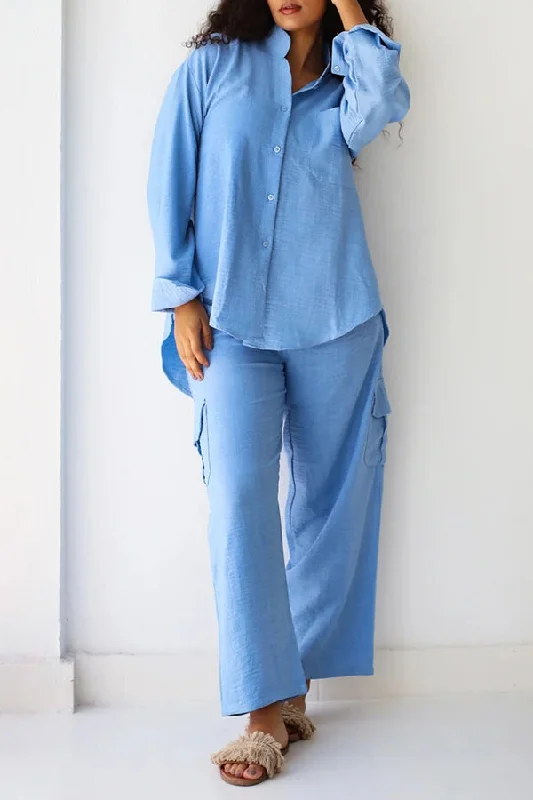 Buy Now Casual Button Up Shirt & Flap Pocket Pants Set
