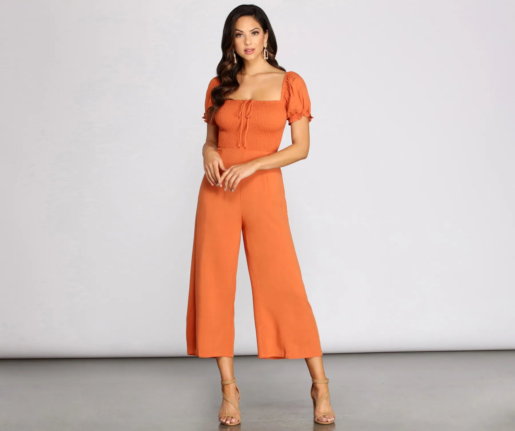 Clearance Sale On The Bright Side Puff Sleeve Smocked Jumpsuit
