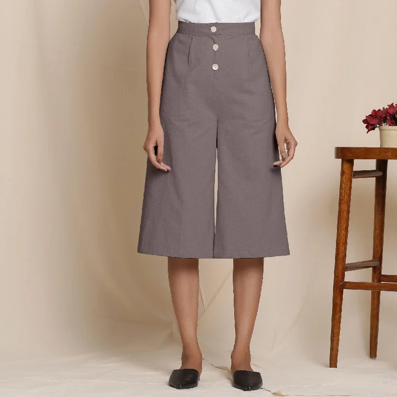 Stock Clearance Solid Ash Grey Warm Cotton Flannel High-Rise Culottes