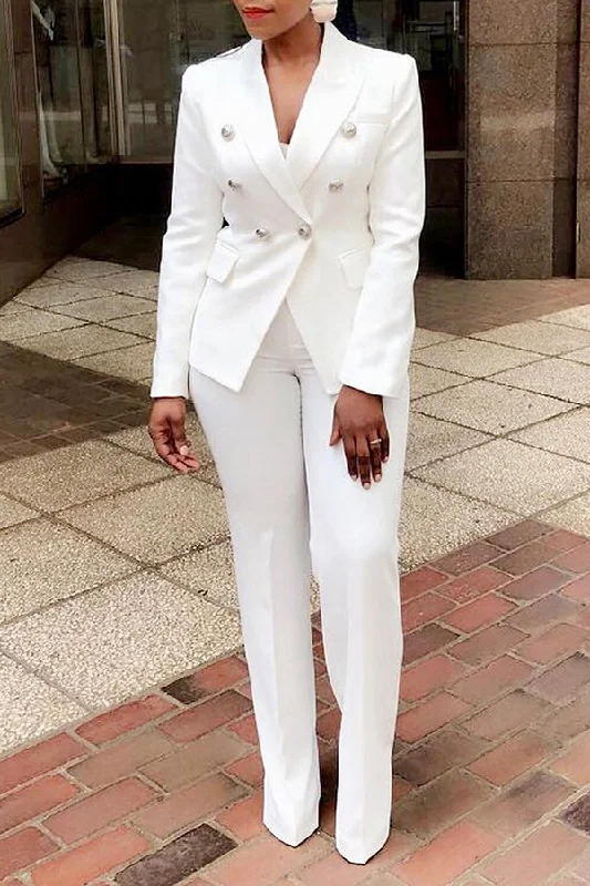 Act Fast Solid Color Double Breasted Blazer Set