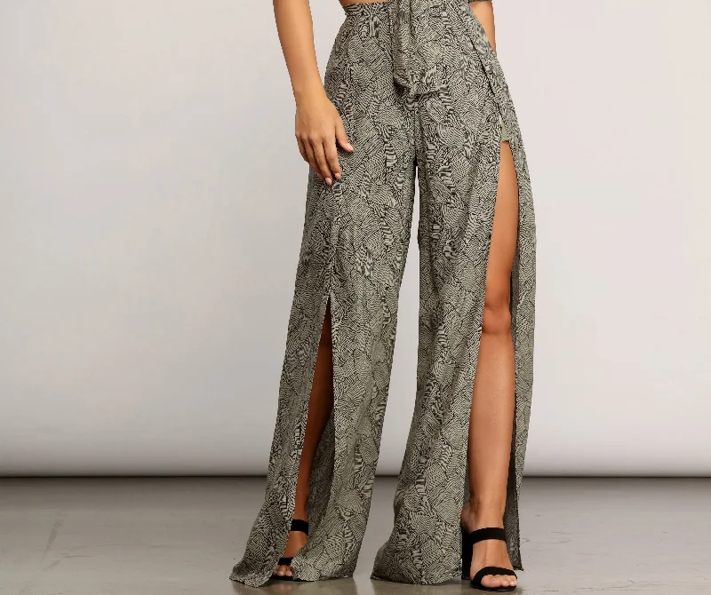 Pay Less Leafy Greens Printed Slit Pants