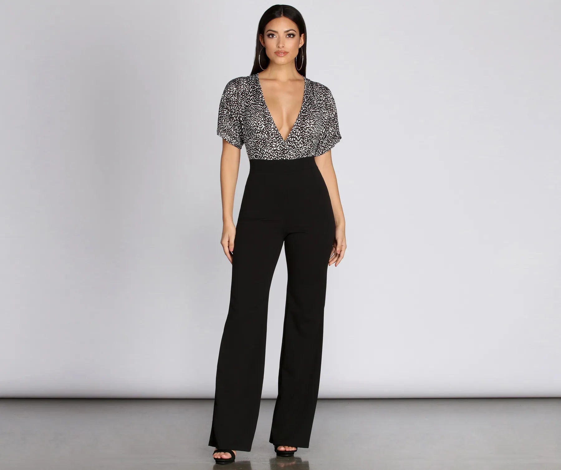 Weekend Wonders Await! Spotted Leopard Top Jumpsuit