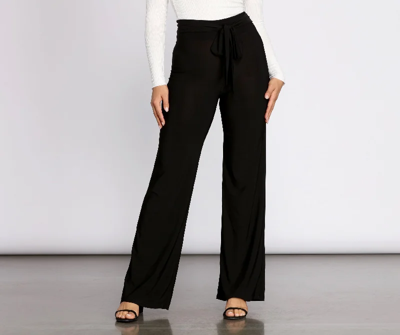 Hurry Up Tie Waist Straight Leg Knit Pants