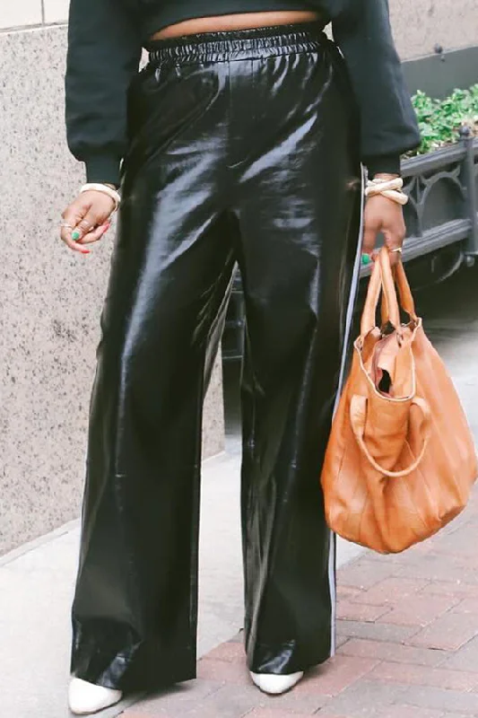Shop and Save Fashion Color-Block Striped PU Pants
