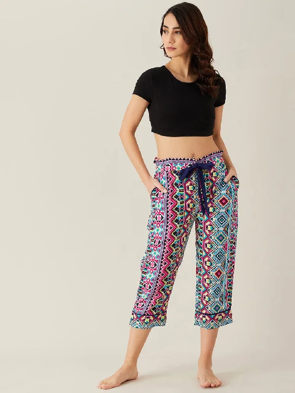 New Deals Geometric Patterned Crepe Loungepants
