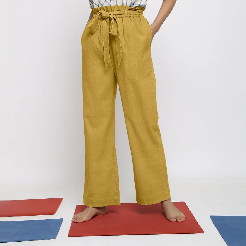 Top Pick Light Yellow 100% Cotton Elasticated Wide Legged Paperbag Pant