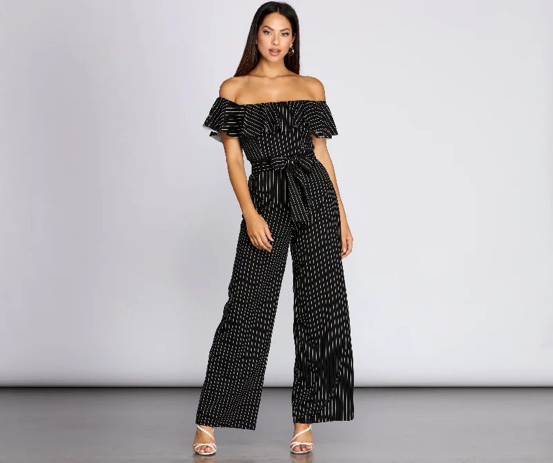 Mega Sale Stylishly Striped Off The Shoulder Jumpsuit