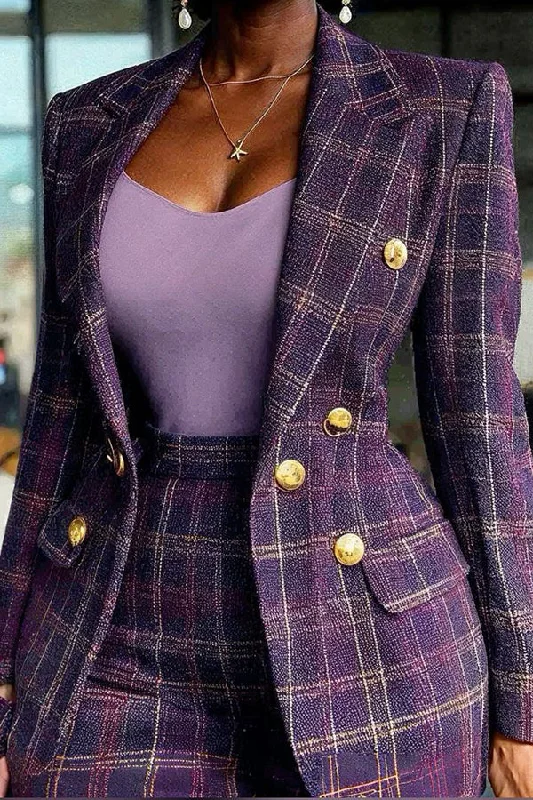 Price Cut Stylish Plaid Lapel Collar Blazer & Pants Set