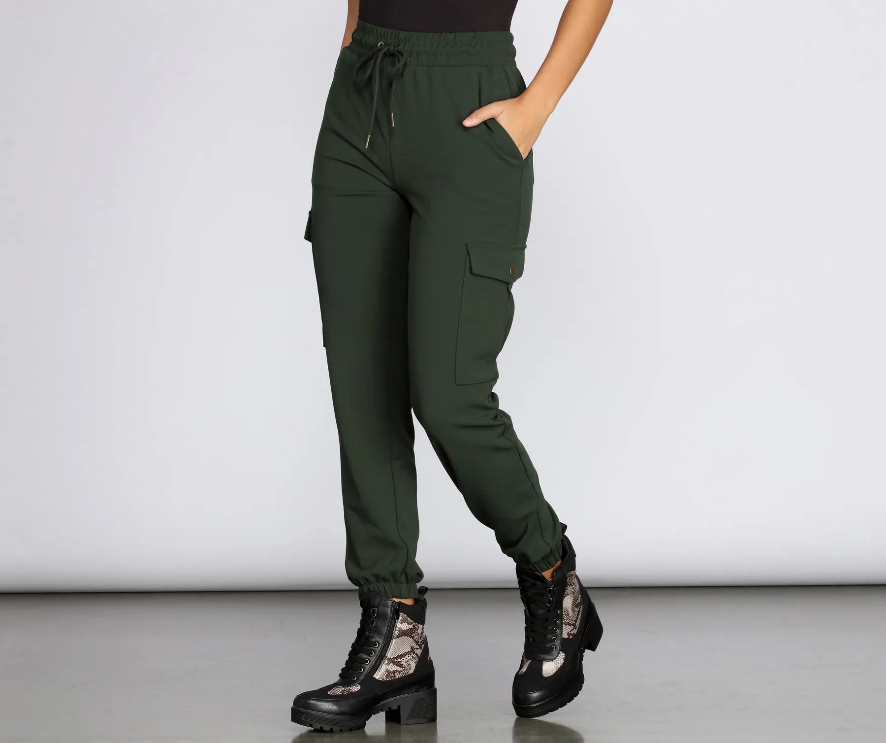 Bargain Prices High Waist Knit Cargo Joggers