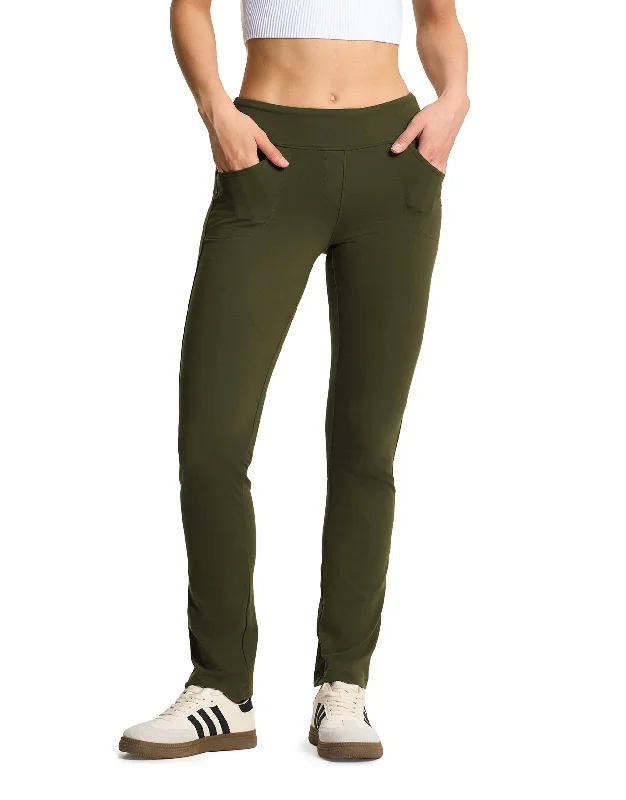 Weekend Discounts to Enjoy Straight Leg Yoga Pants, 5 Pockets (Dark Olive)