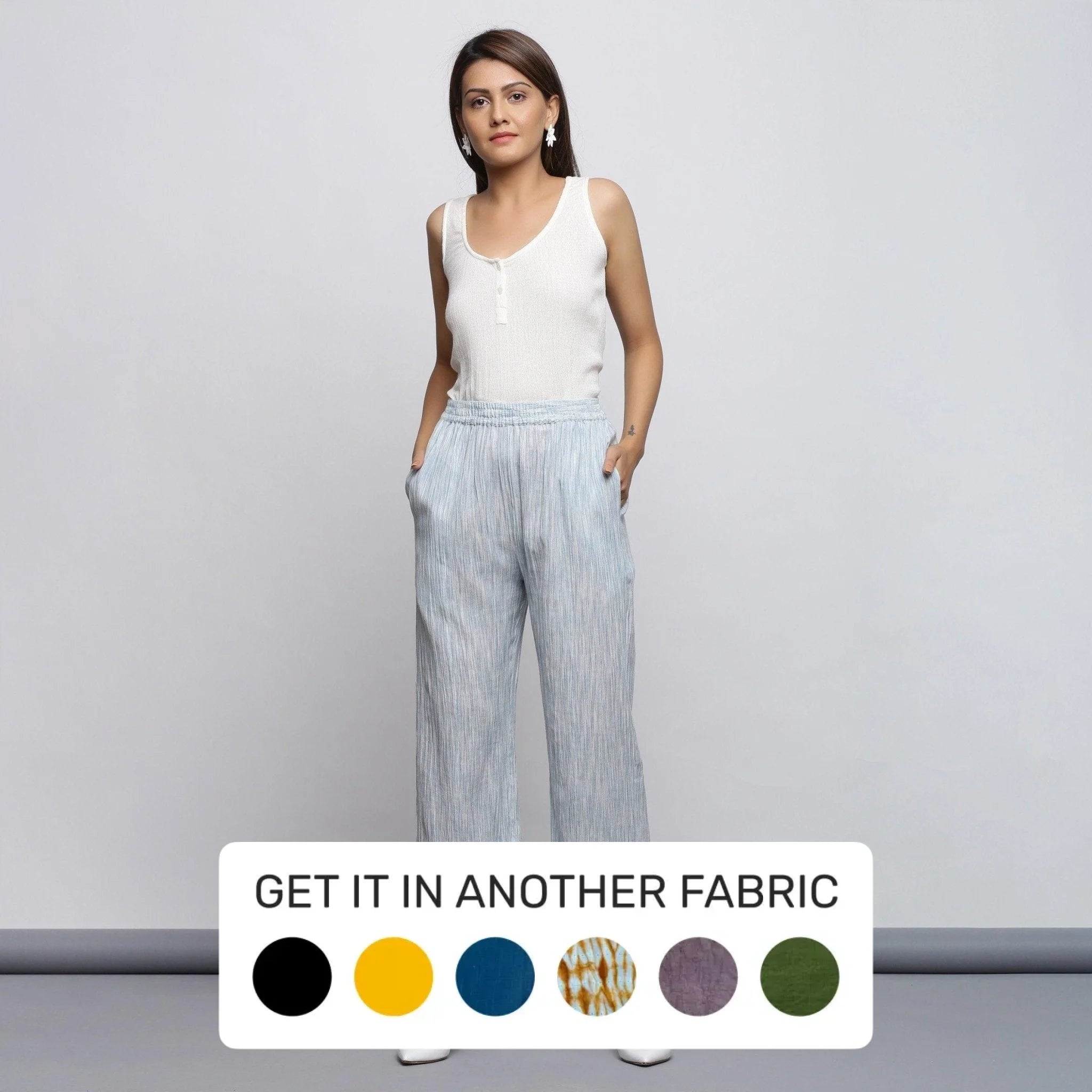 Special Savings Sky Blue Elasticated Cotton Mid-Rise Wide Legged Pant
