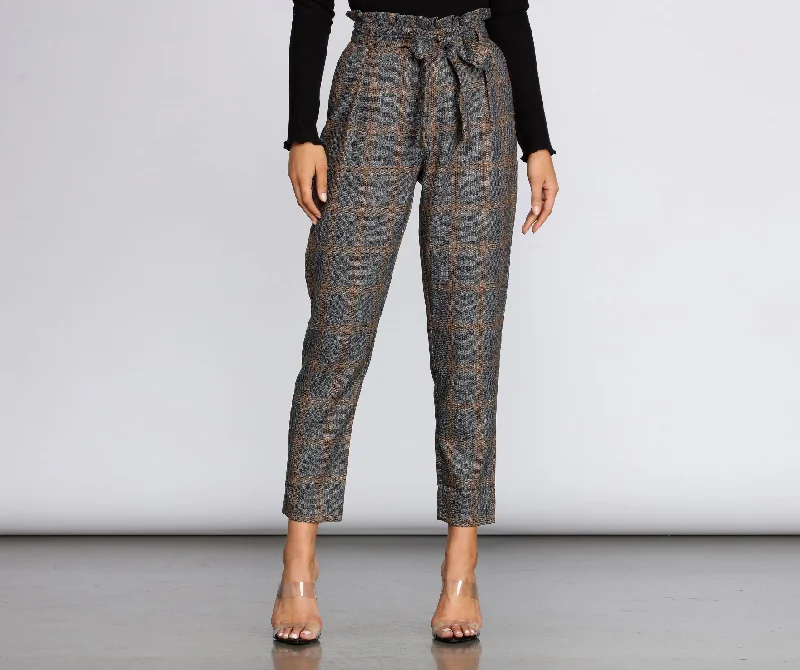Deal Alert Plaid Paper Bag Tapered Pants