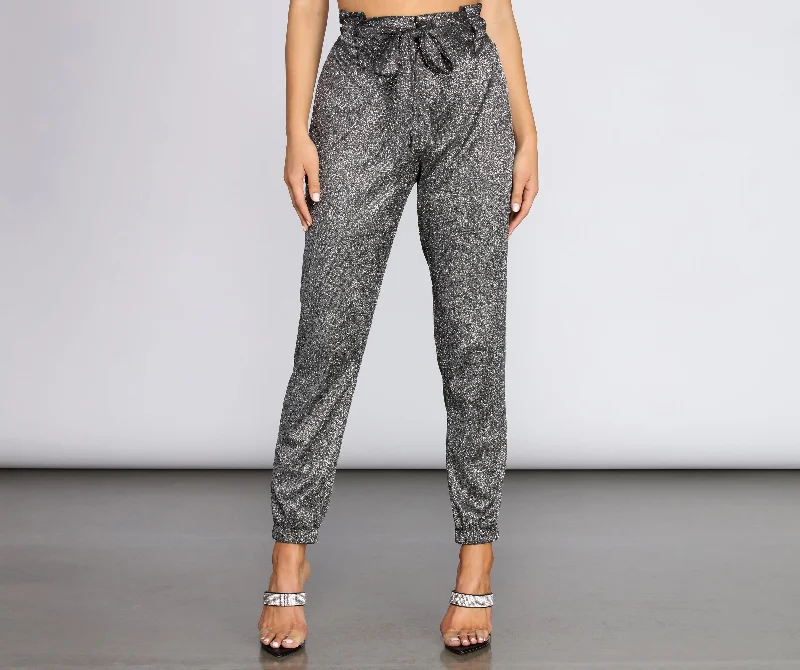 Flash Deals Paper Bag Waist Glitter Joggers
