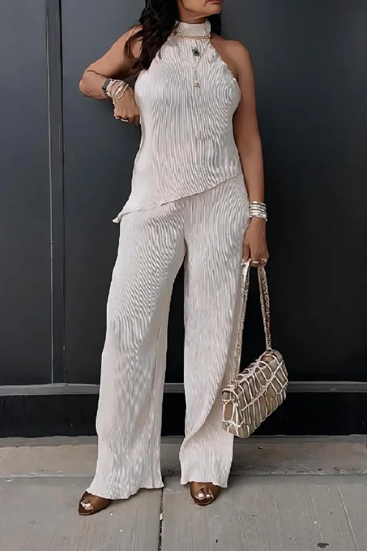 Price Drop Stylish Halter Shirred Top & Pants Set
