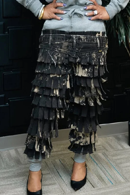 Take Action Unique Fringe Spliced Belted Pants