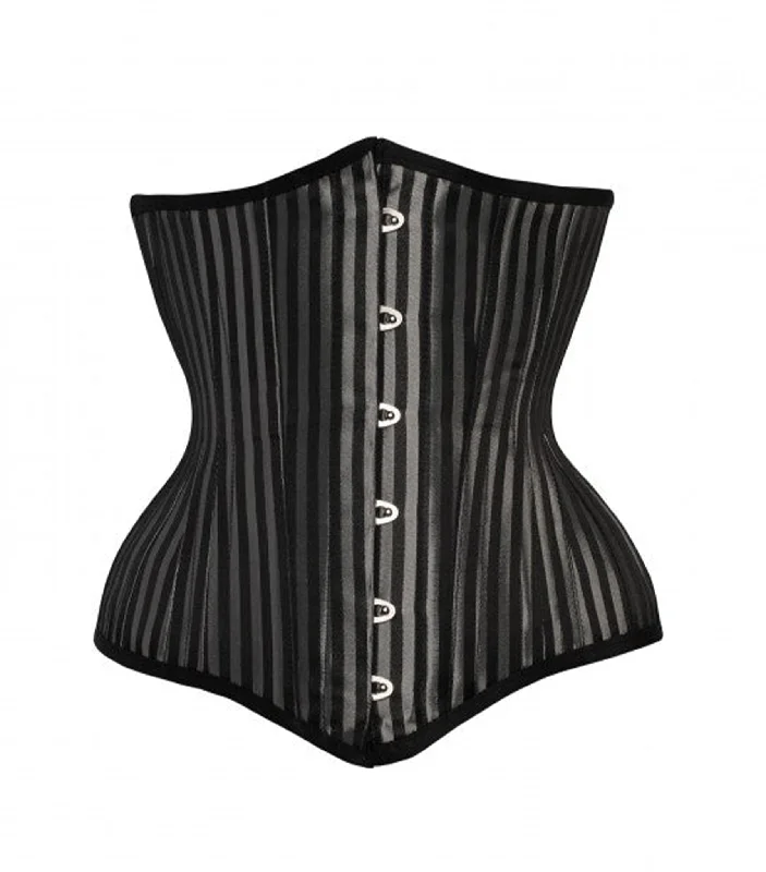 Weekend Deals That Impress Black & Silver Strip Brocade Authentic Steel Boned Underbust  Corset