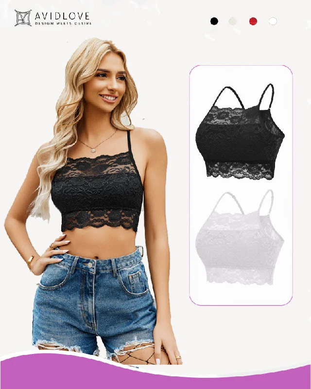 Weekend Deals That Please 2Pack Wireless Lace Double-Layered Crop Top