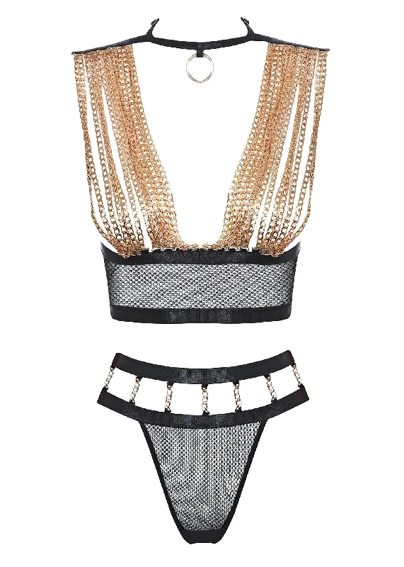 Price Smash Golden Force Chain Bra with High-Waist Thong Set