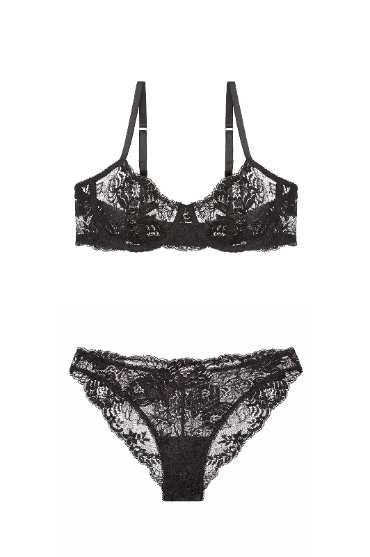 Doorbuster Deal Begonia French Lace underwire bra and briefs set in Black