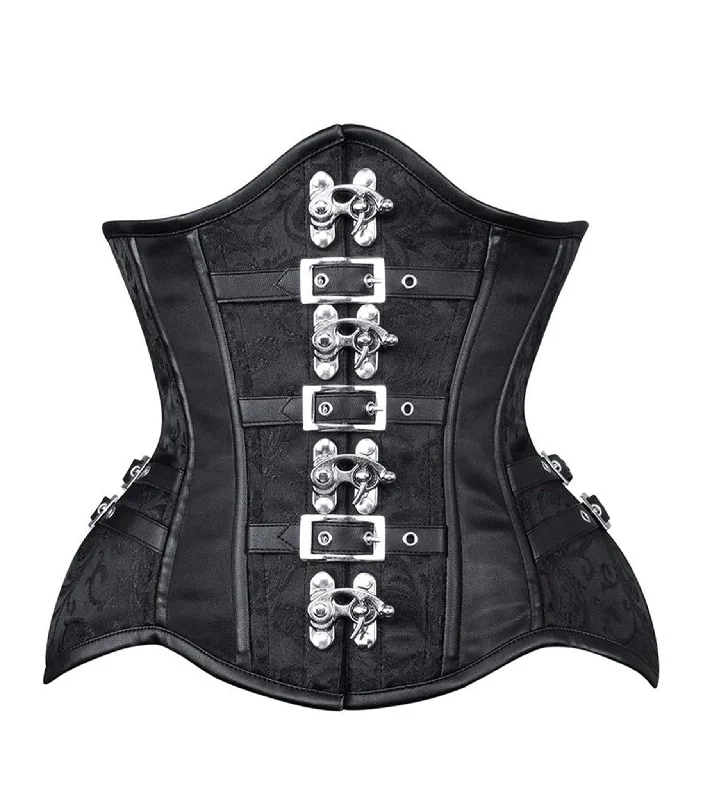 While Supplies Last Black Brocade Cage with C-lock and Faux Leather Corset