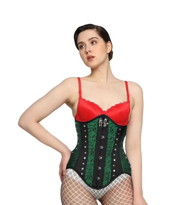 Make Your Weekend Count with Savings Green Brocade Black Satin Waist Reducing  Underbust Corset