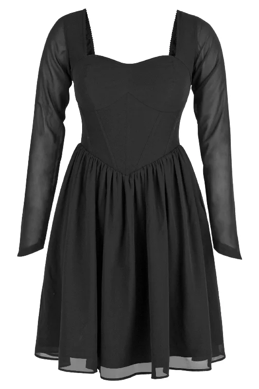 Incredible Offers Black Corset Dress with Long Sleeves