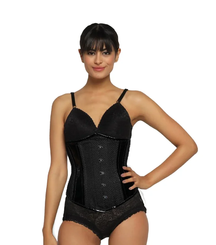 Fantastic Deals Black Mesh Paneled PVC Underbust Corset