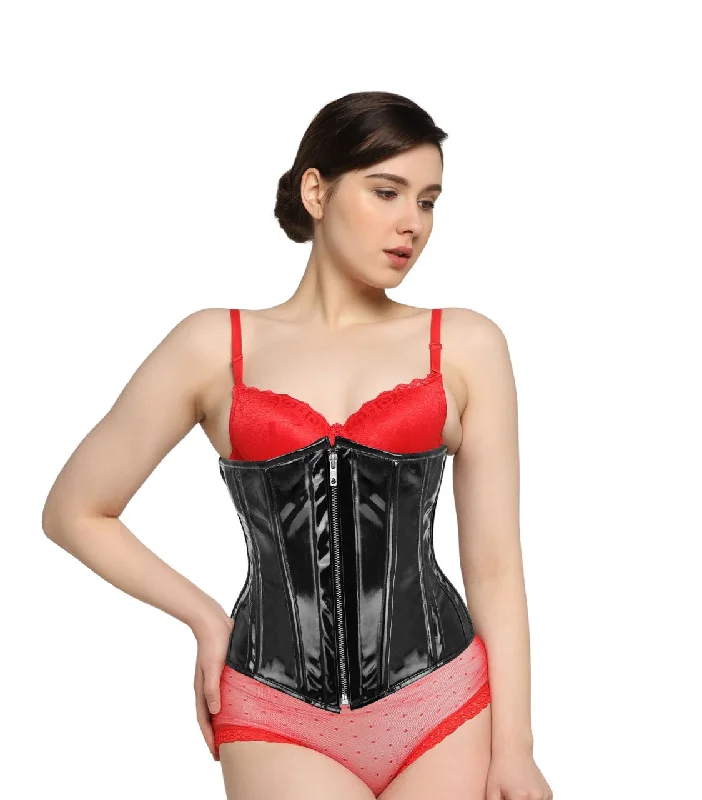 New Deals Black PVC Waist Reducing Underbust Corset
