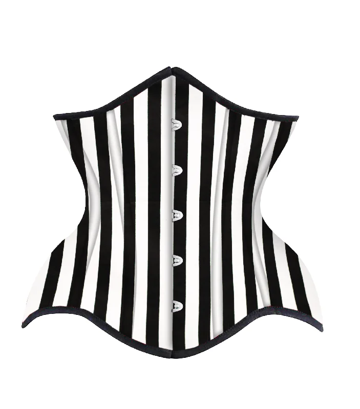 Bonus Savings Black White Strip Cotton Authentic Steel Boned Underbust  Corset