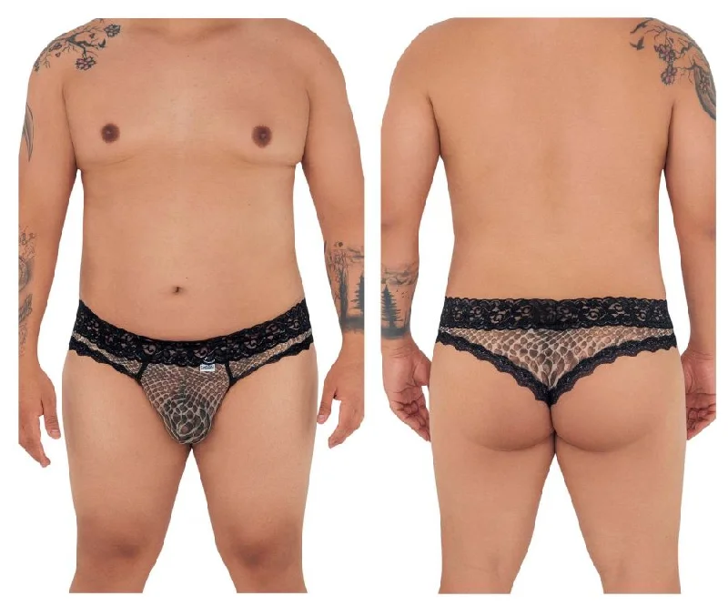 Online Exclusive CandyMan 99596X Mesh-Lace Thongs Color Snake Print