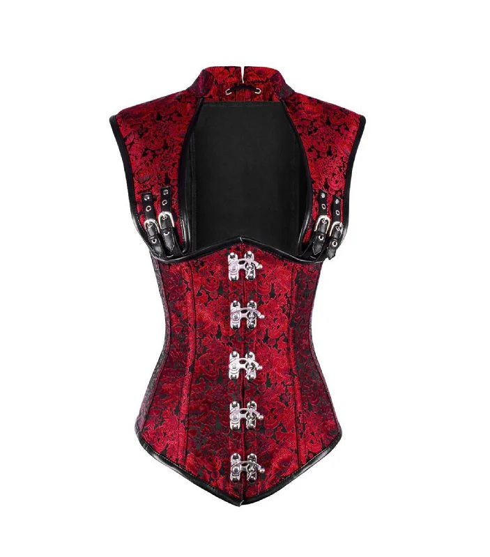 Hot Buy Red Brocade & Black Faux Leather Gothic Underbust Corset