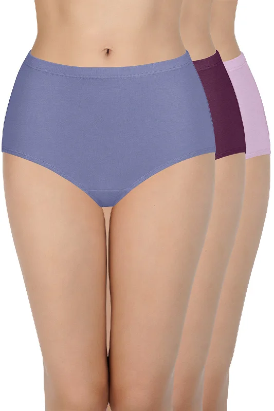Instant Discount 100% Cotton Full Brief Panty Pack (Pack of 3) - D022 - Solid