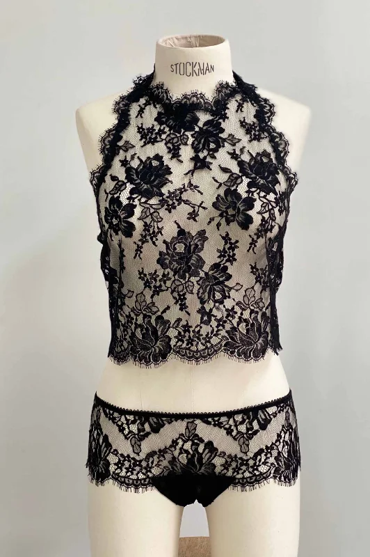 Limited Quantity Dominique French lace bolero shrug jacket in black
