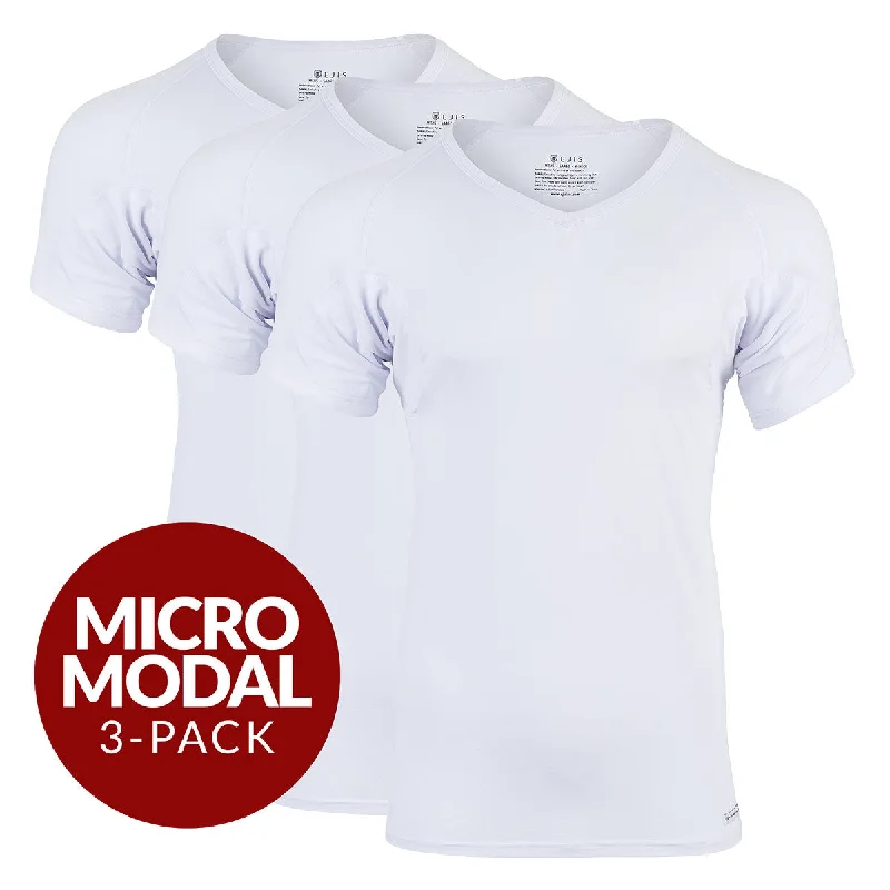 Best Seller V-Neck Micro Modal Sweat Proof Undershirt For Men - White 3-Pack