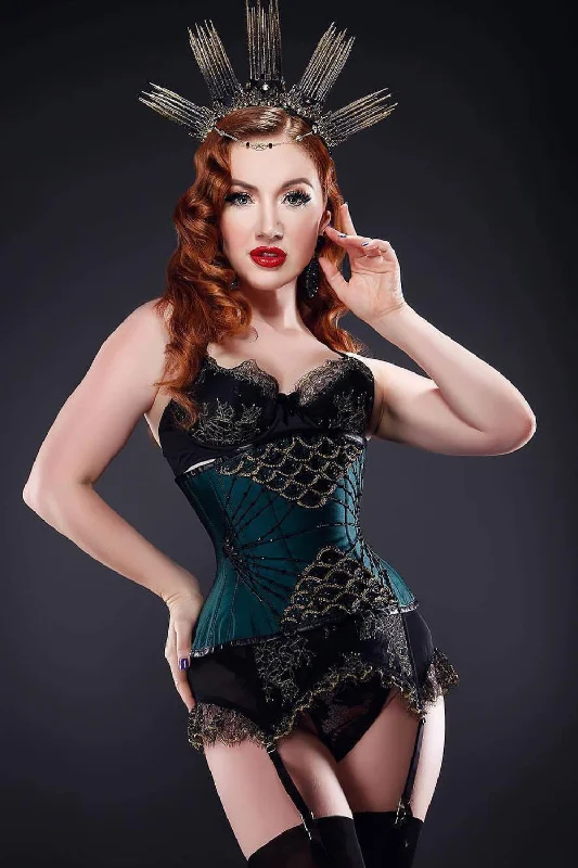Weekend Savings Fiesta Embellished Couture Underbust Corset Waspie In Green