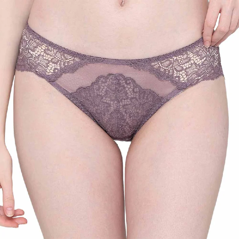 Super Bargain Emma Lace Low Waist Medium Coverage Bridal Wear Lace Bikini Panty - Purple