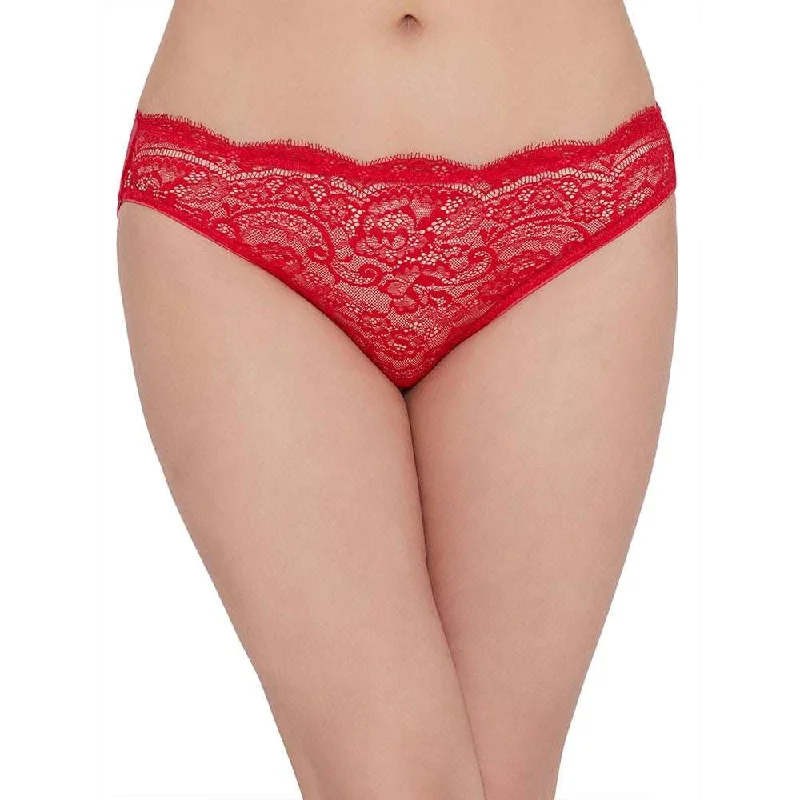 Special Discount Essential Lace Low Waist Low Coverage Bridal Wear Lace Bikini Panty - Red
