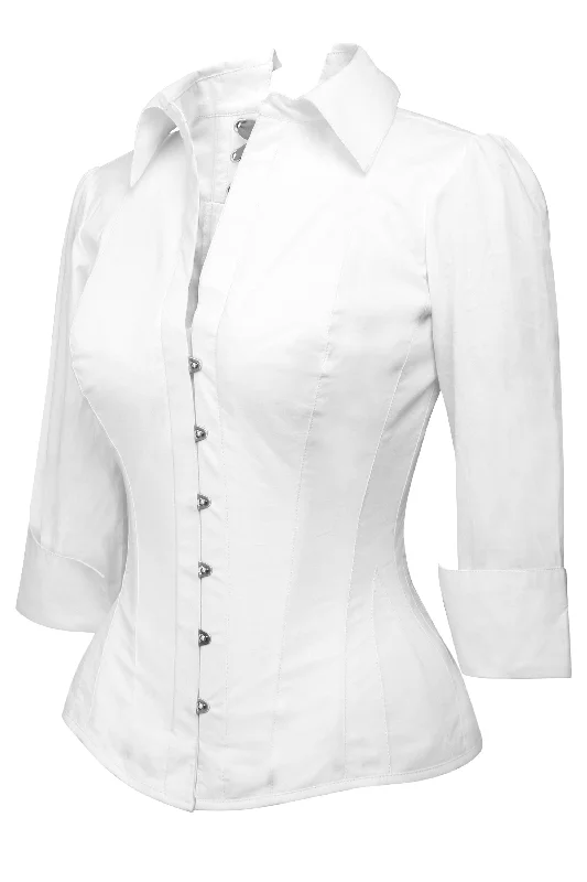Inventory Reduction Full Steel Boned White Corset Shirt