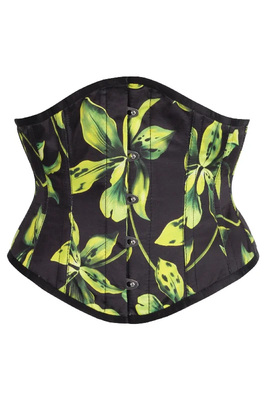 Loyalty Reward Green and Black Floral Print Waspie Corset