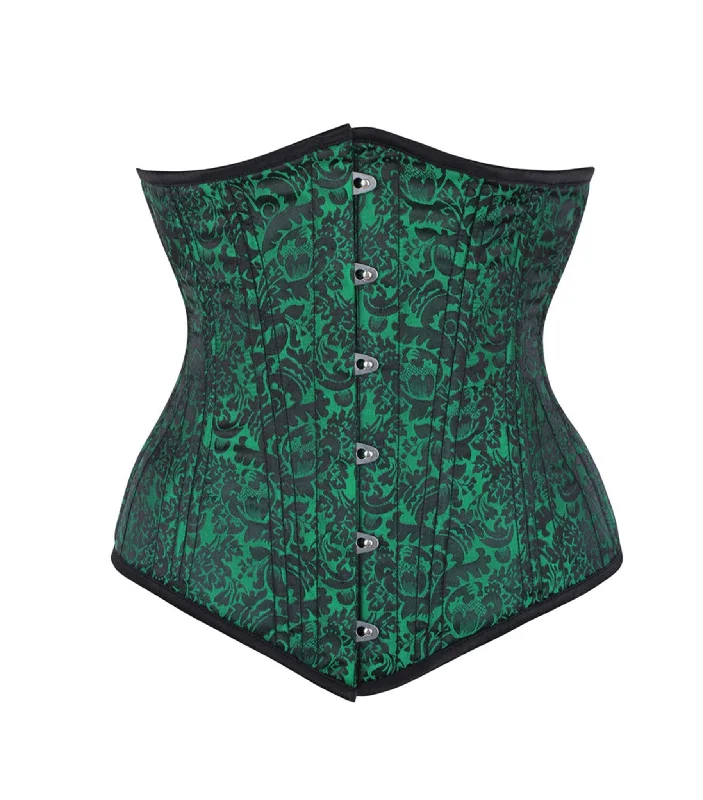 Extra Discount Green/Black Brocade Authentic Steel Boned Waist Training Underbust Corset