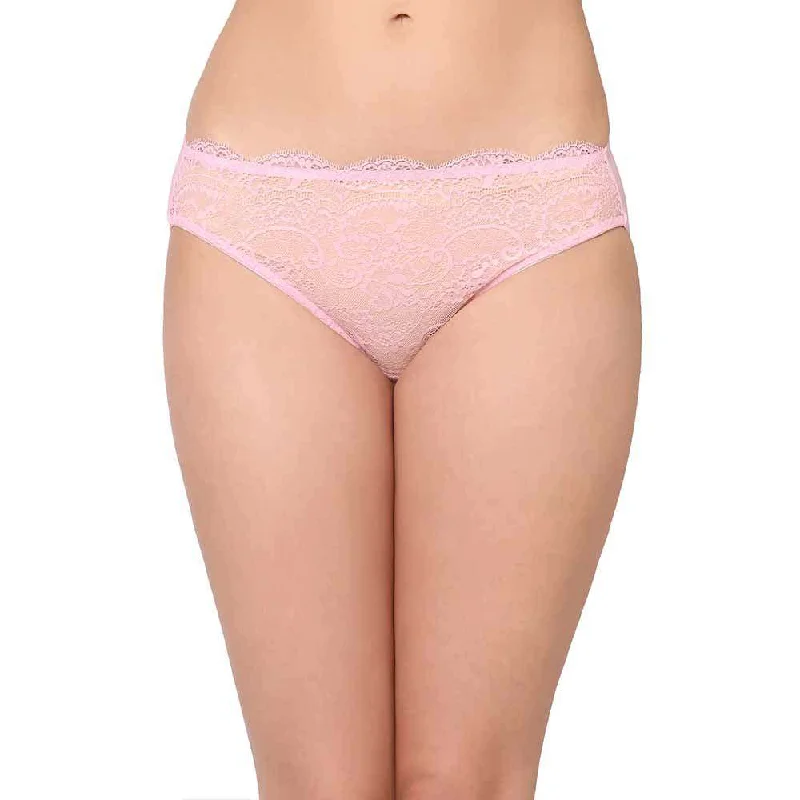 Weekend Special Essential Lace Low Waist Low Coverage Bridal Wear Lace Bikini Panty - Light Pink