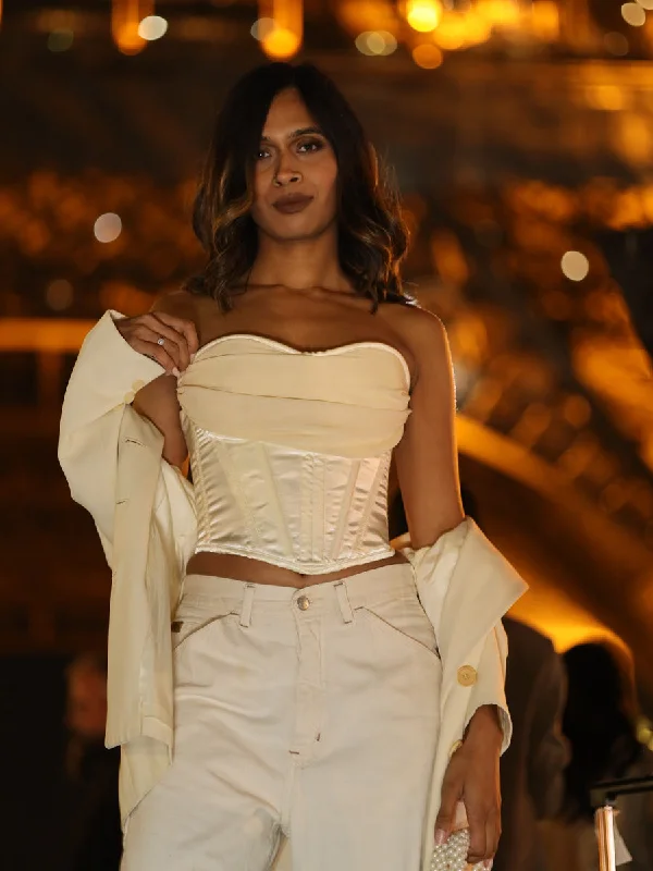 Weekend Discounts to Enjoy Lillith Satin & Chiffon Corset Top