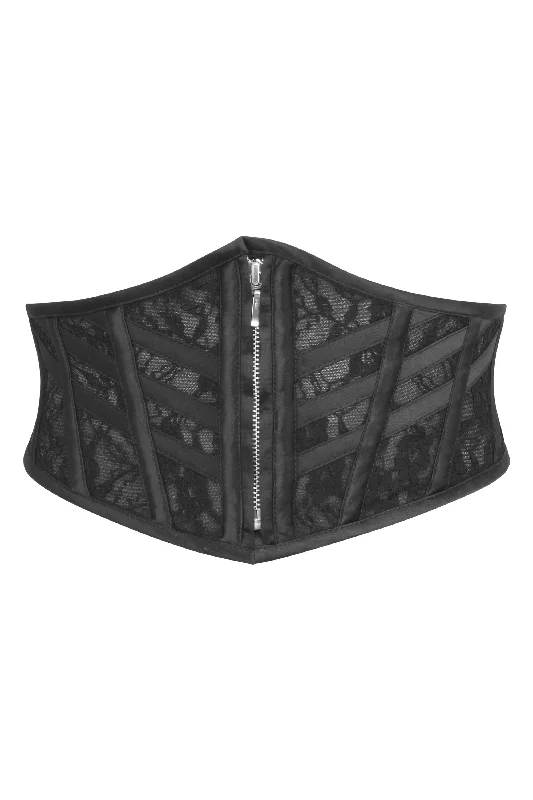 Extra Savings JOSIE BLACK SATIN AND LACE WASPIE BELT WITH FAN LACING