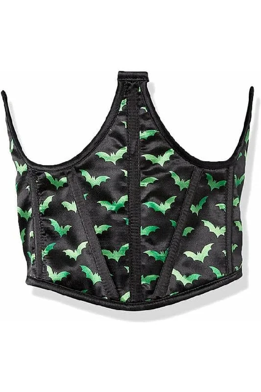 Weekend Offers That Amaze Lavish Black & Green Bats Satin Open Cup Waist Cincher