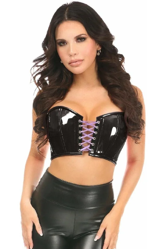 Weekend Deals That Thrill Lavish Black/Lavender Patent Lace-Up Short Bustier Top