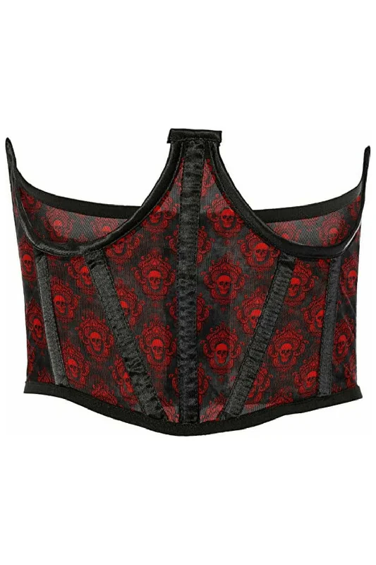 Stock Clearance Lavish Black & Red Skull Mesh Open Cup Waist Cincher