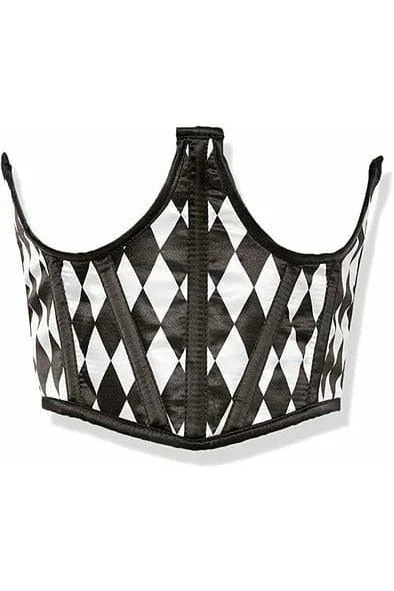 Super Discount Lavish Black & White Diamond Satin Open Cup Waist Cincher
